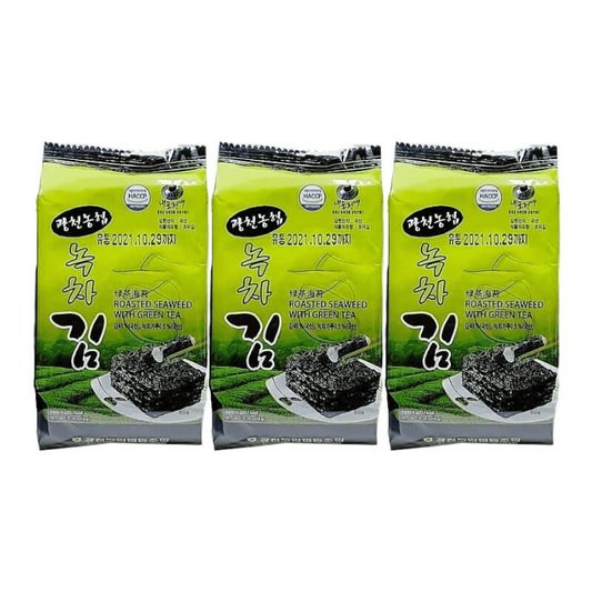 Roasted Seaweed med Green Tea smak (Koreansk sjögrässnack) (4g x 3 bag)___