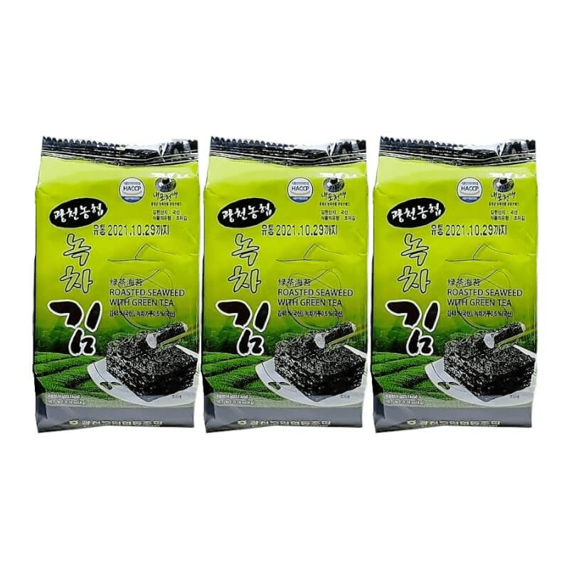 Roasted Seaweed med Green Tea smak (Koreansk sjögrässnack) (4g x 3 bag)___